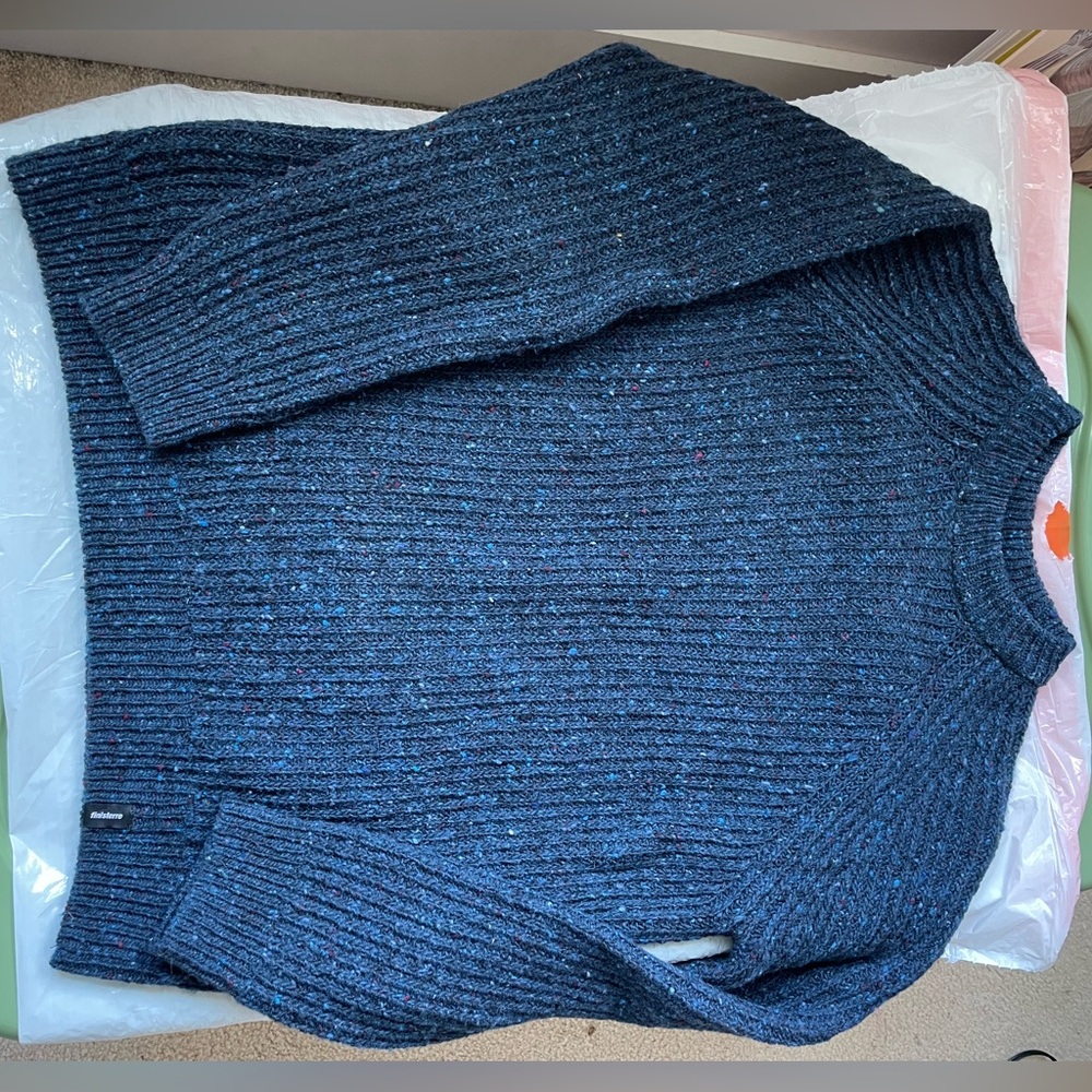 Finisterre Women's Speckled 100% Merino Wool Blue Crewneck Sweater, New W/O Tags